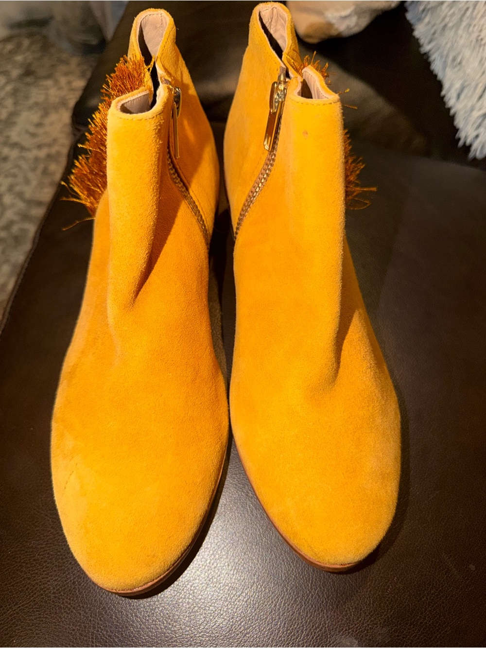 Anthropologie Suede Ankle Booties in Bright Yellow